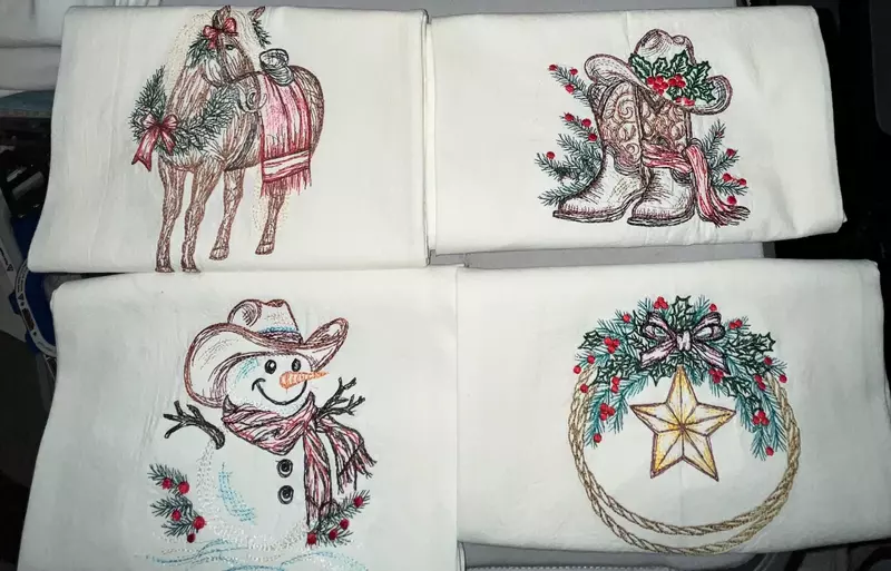 Embroidered Rustic Country Cowboy Tea and Dish Towels