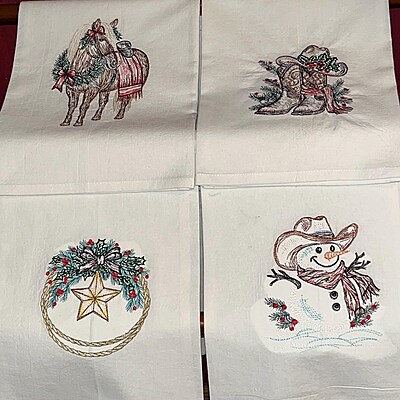 Embroidered Rustic Country Cowboy Tea and Dish Towels