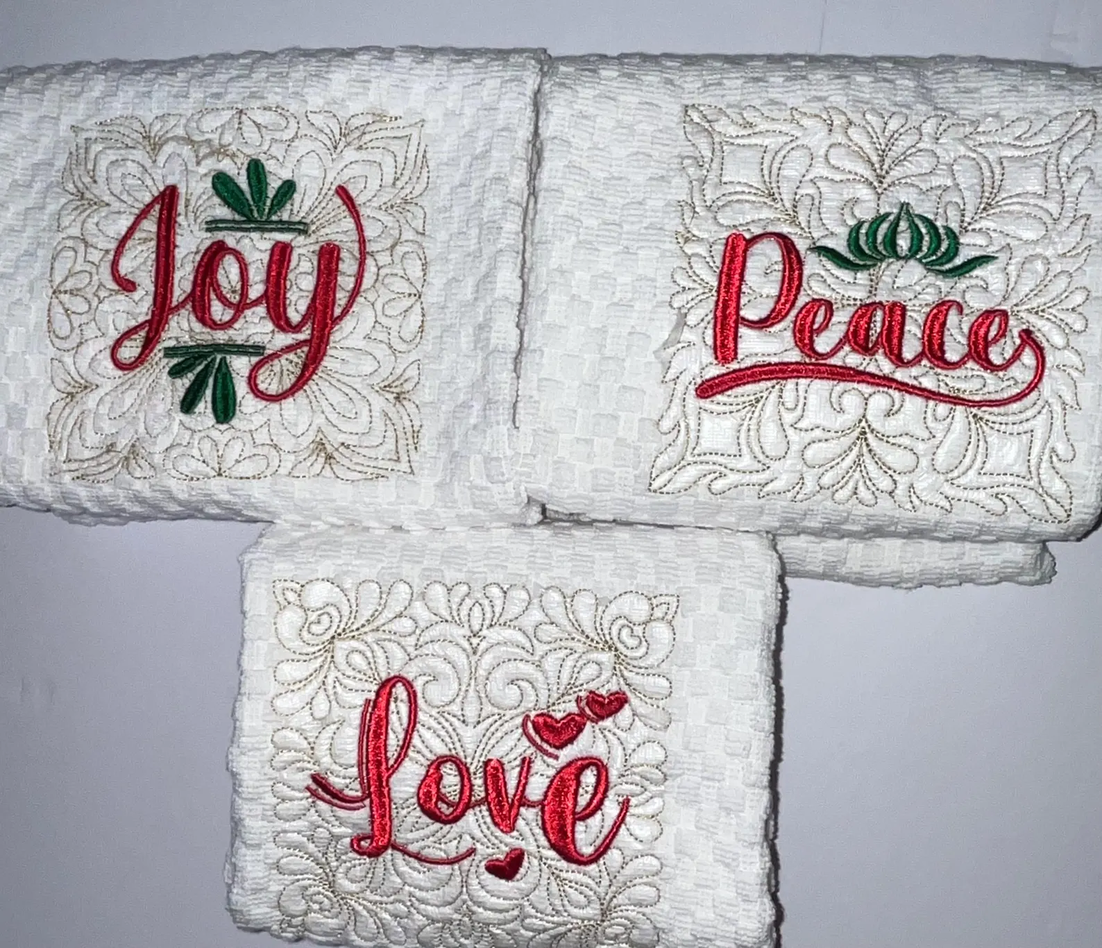 Embroidered Kitchen Dish Towels, Thanksgiving, Christmas