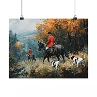 Fox Hunt Equestrian Wall Art | Dog and Rider Art, British Autumn Countryside, Horse & Hounds Art Print
