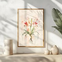 Vintage Botanical Amaryllis Print, Pink Flower Wall Art, Antique Style Floral Illustration, Farmhouse Cottagecore Decor, Gardener Gift (Matte Paper & Cotton Canvas)
