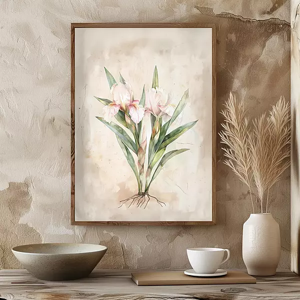 Vintage Iris Flower Print, Antique Botanical Illustration, Cottagecore Wall Art