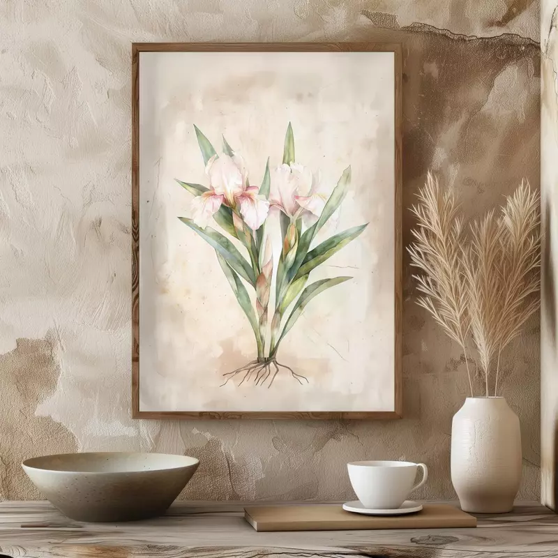 Vintage Iris Flower Print, Antique Botanical Illustration, Cottagecore Wall Art