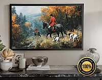 Fox Hunt Equestrian Wall Art | Dog and Rider Art, British Autumn Countryside, Horse & Hounds Art Print