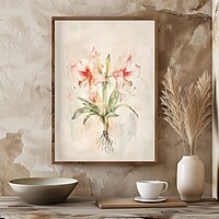 Vintage Botanical Amaryllis Print, Pink Flower Wall Art, Antique Style Floral Illustration, Farmhouse Cottagecore Decor, Gardener Gift (Matte Paper & Cotton Canvas)