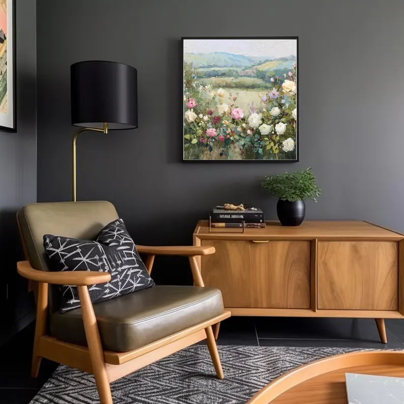 Pastel Rose Landscape Art Print: Impressionist Countryside  | UNFRAMED Canvas OR Archival Fine Art Paper