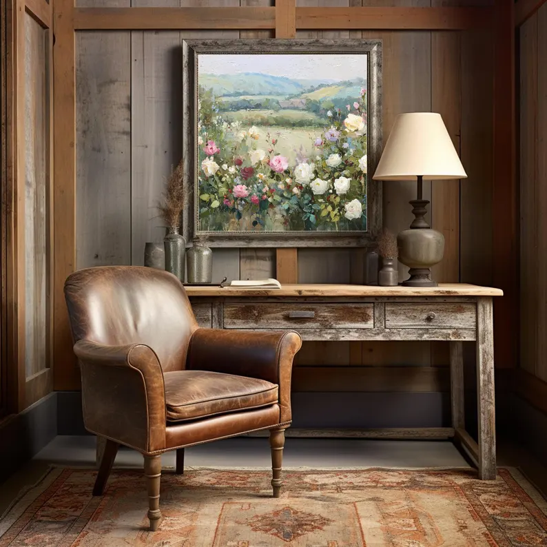 Pastel Rose Landscape Art Print: Impressionist Countryside  | UNFRAMED Canvas OR Archival Fine Art Paper