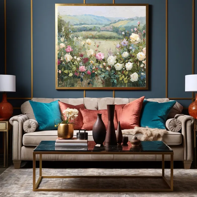 Pastel Rose Landscape Art Print: Impressionist Countryside  | UNFRAMED Canvas OR Archival Fine Art Paper