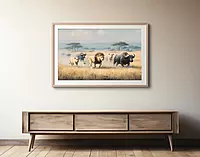 Impasto Lions Hunt Print: African Safari Wildlife Art (Digital Download)
