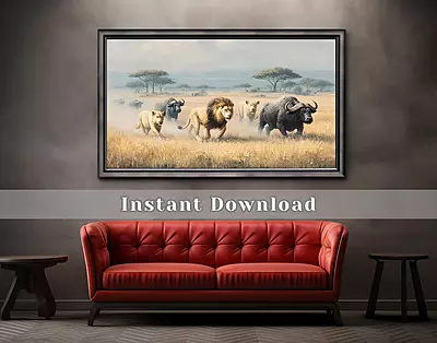 Impasto Lions Hunt Print: African Safari Wildlife Art (Digital Download) Impasto Lions Hunt Print: African Safari Wildlife Art (Digital Download)
