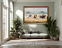 Impasto Lions Hunt Print: African Safari Wildlife Art (Digital Download)