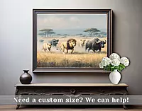Impasto Lions Hunt Print: African Safari Wildlife Art (Digital Download)