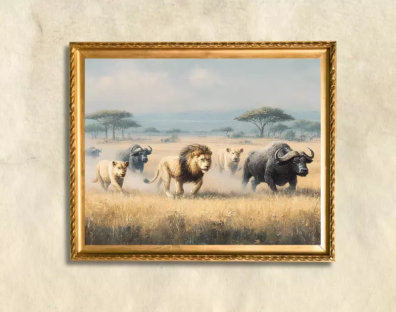 Impasto Lions Hunt Print: African Safari Wildlife Art (Digital Download) Impasto Lions Hunt Print: African Safari Wildlife Art (Digital Download)
