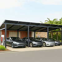 Steel Solar 4-Car Carport/Gazebo - Black, Panels Sold Separately, Solar Ready, Outdoor