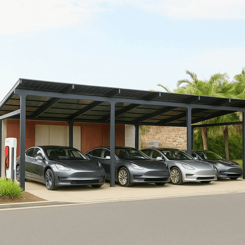 Steel Solar 4-Car Carport/Gazebo - Black, Panels Sold Separately, Solar Ready, Outdoor