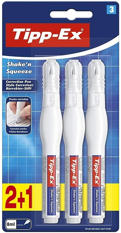 Tipp-Ex Shake n Squeeze Correction Fluid Pen 8ml White (Pack 3)
