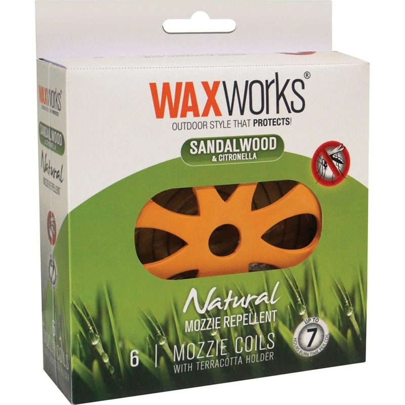 WaxWorks Terracotta Holder with 6 Natural Mozzie Repellent Coils Citronella & Sandalwood