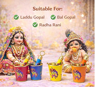 Amazkart Holi Special Mini Bucket & Pichkari Set for Laddu Gopal, Thakur Ji (Pack of 4)