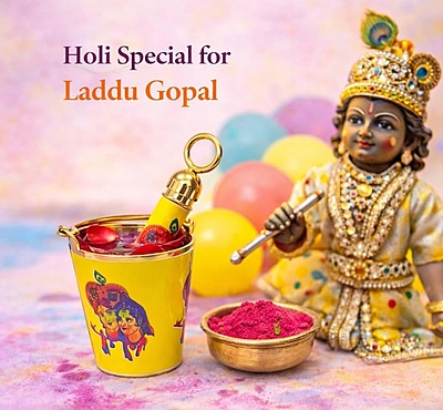 Amazkart Holi Special Mini Bucket & Pichkari Set for Laddu Gopal, Thakur Ji (Pack of 4)