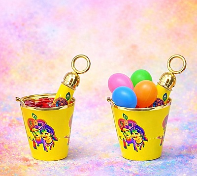 Amazkart Holi Special Mini Bucket & Pichkari Set for Laddu Gopal, Thakur Ji (Pack of 4)