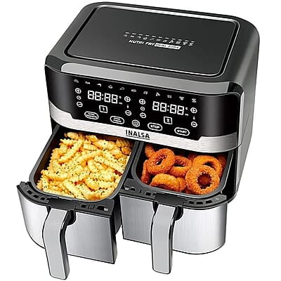 INALSA Air Fryer Nutri Fry Dual Zone-2100 W 10L with Sync Basket & Finish Features 11 Versatile Programs Touch Control & Digital Display Variable Temperature Control