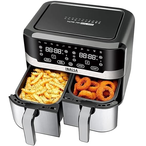 INALSA Air Fryer Nutri Fry Dual Zone-2100 W 10L with Sync Basket & Finish Features 11 Versatile Programs Touch Control & Digital Display Variable Temperature Control INALSA Air Fryer Nutri Fry Dual Zone-2100 W 10L with Sync Basket & Finish Features 11 Versatile Programs Touch Control & Digital Display Variable Temperature Control