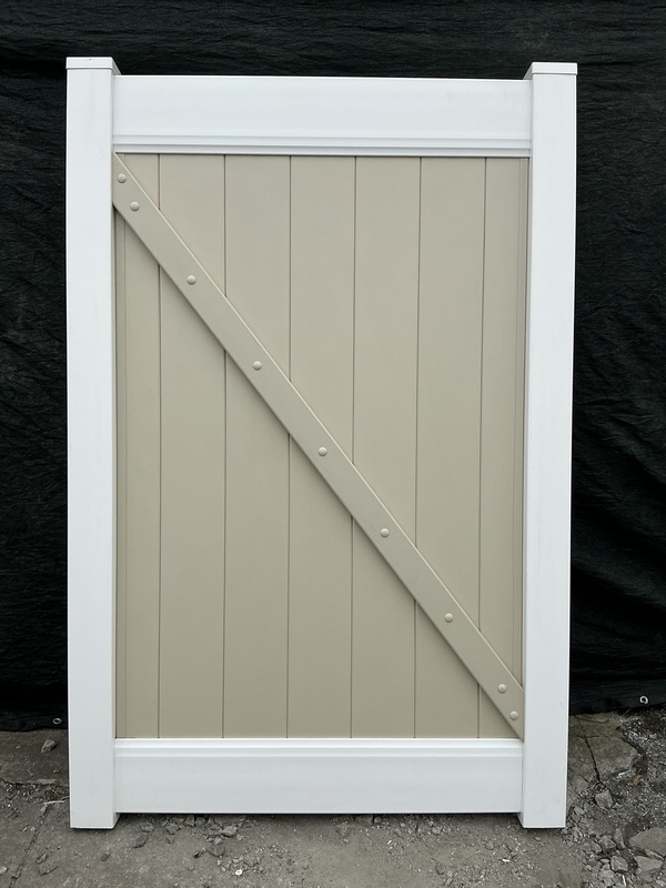 Full Privacy White Frame-Beige Boards TWO-TONE PVC Gate 46x70