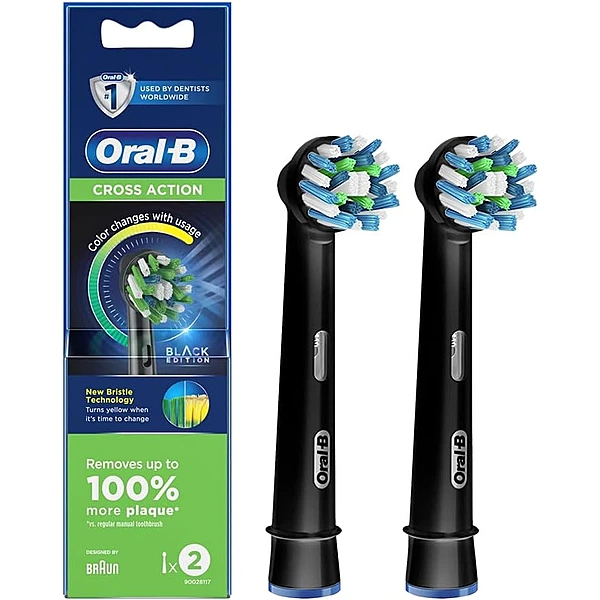ORAL-B CROSS ACTION BLACK TOOTHBRUSH HEAD- PACK OF 2 COUNTS