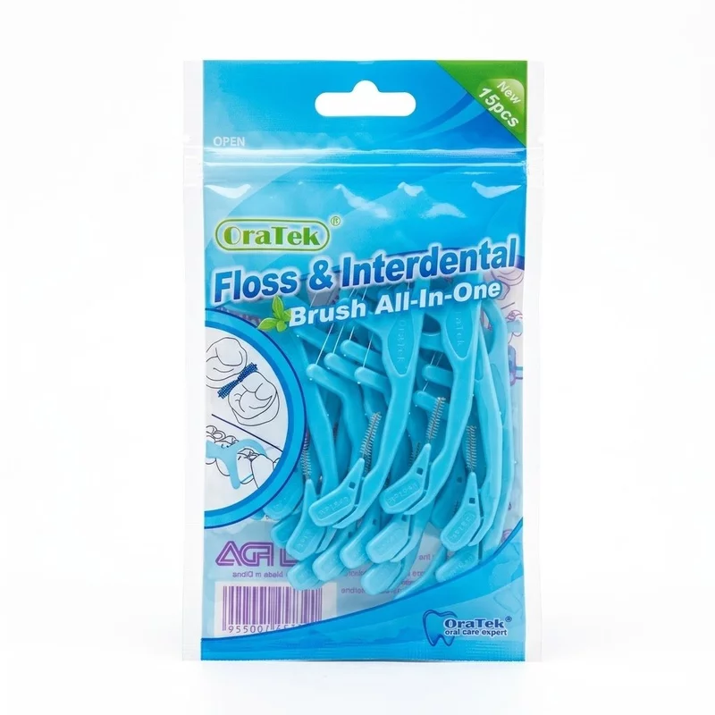 2-in-1 Floss & Interdental Brush - Blue (15/pack)