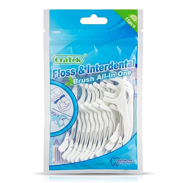 2-in-1 Floss & Interdent Brush - White (15/pack)