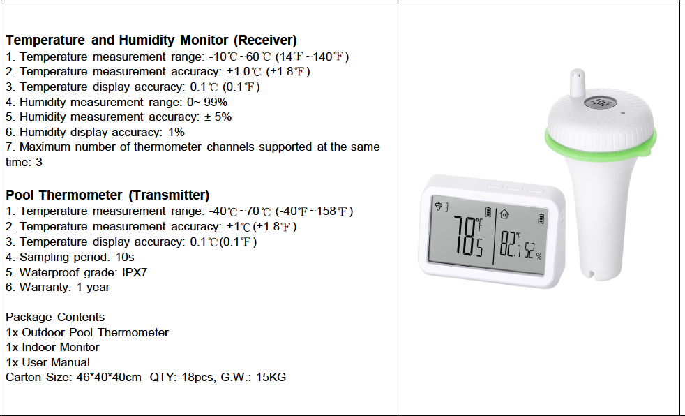 Pool Thermometer Wireless | IBS-P02R | Brand: INKBIRD
