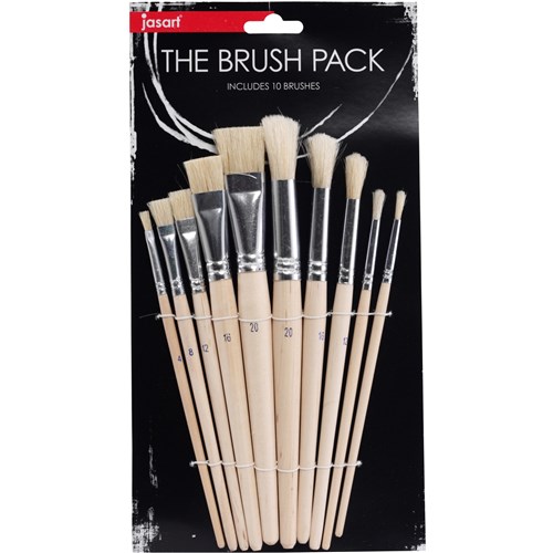 Jasart Brush Pack  Round And Flat Hog Bristle Pack  of 10