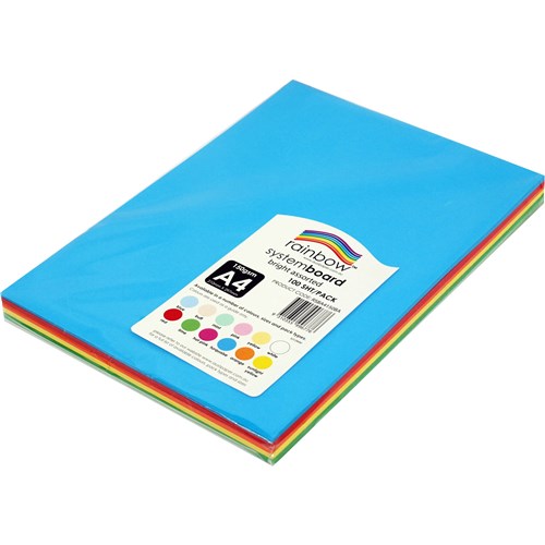 Rainbow System Board A4 150 gsm Bright Assorted 100 Sheets
