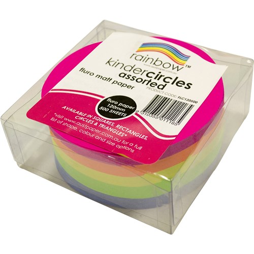 Rainbow Kinder Circles Fluro 120mm 80gsm Assorted Pack  Of 500