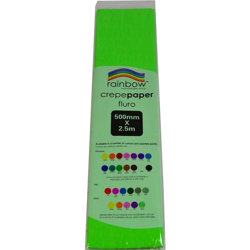 Rainbow Fluro Crepe Paper 500mm x 2.5m Green