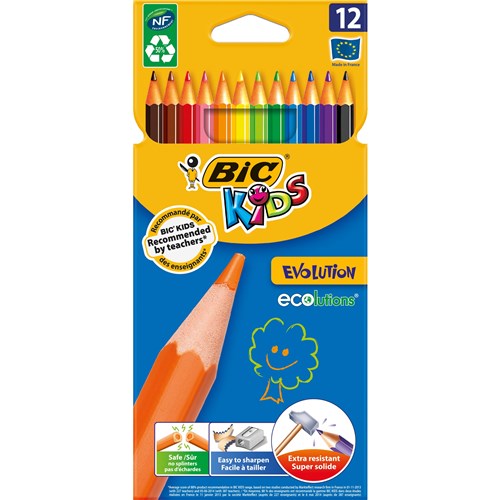 Bic Evolution Ecolutions Kids Colour Pencil Wood Free Assorted Pack  of 12