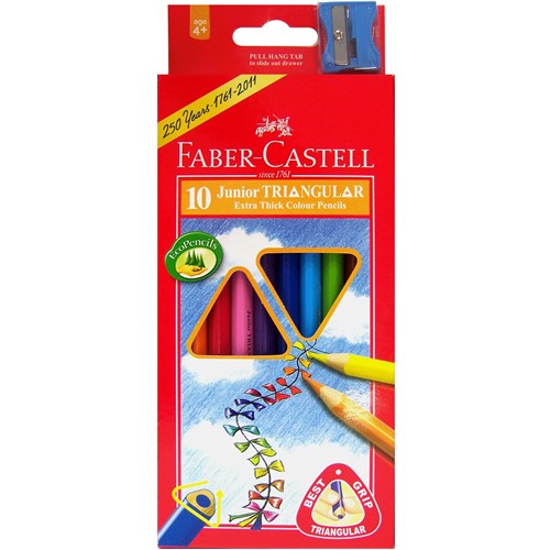 Faber-Castell Junior Coloured Triangular Pencils with Sharpener Pack  of 10