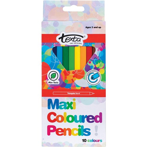 Texta Maxi Triangular Coloured Pencils Assorted Pack  Of 10