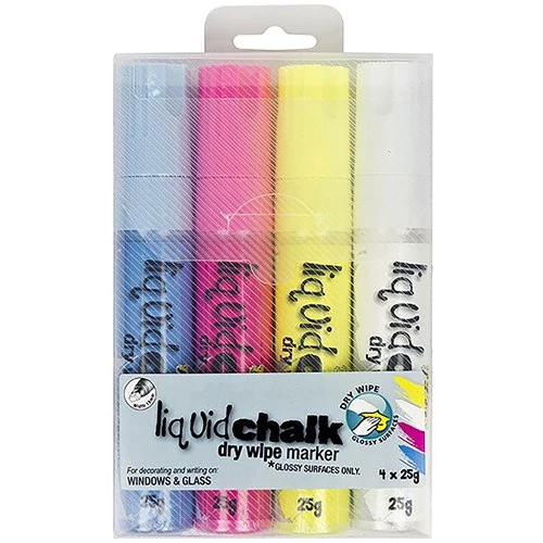 Texta Jumbo Liquid Chalk Markers Dry Wipe Chisel 15mm Assorted Wallet Of 4
