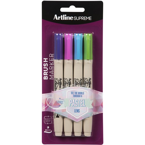 Artline Supreme Brush Markers Pastel Assorted Colours Pack  of 4