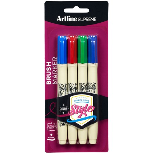 Artline Supreme Brush Markers Assorted Colours Pack  of 4