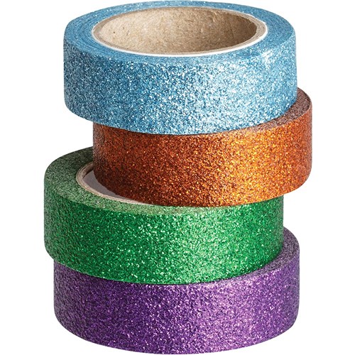 Zart Washi Glitter Tape 15mmx2.7m Assorted Colours Pack  of 8