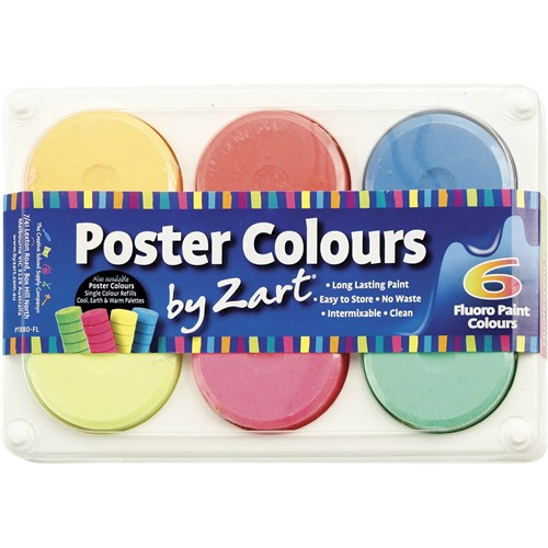 Zart Poster Colours Paint Assorted Fluorescent Colours Pack  of 6