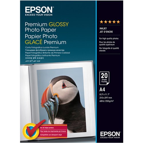 Epson Premium Glossy Photo Paper A4 255gsm Pack  of 20