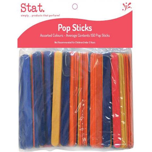 Stat Pop Sticks Wooden Coloured Assorted Pack  of 150