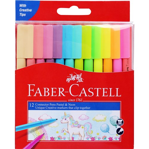 Faber-Castell Connector Pen Colour Markers Pastel and Neon Assorted Pack  of 12