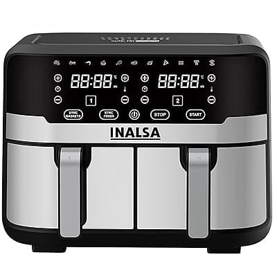 INALSA Air Fryer Nutri Fry Dual Zone-2100 W 10L with Sync Basket & Finish Features 11 Versatile Programs Touch Control & Digital Display Variable Temperature Control INALSA Air Fryer Nutri Fry Dual Zone-2100 W 10L with Sync Basket & Finish Features 11 Versatile Programs Touch Control & Digital Display Variable Temperature Control