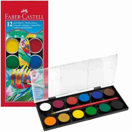 Faber-Castell School Watercolour Paint Pan - Pack  of 12  1 watercolour brush