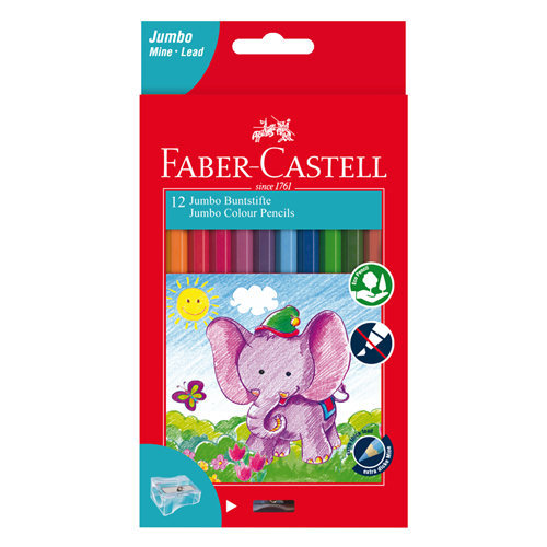 Faber-Castell Jumbo Classic Colour Pencils Assorted - Pack  of 12 Inc 1 sharpener