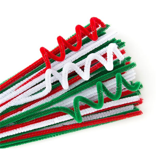 Chenille Steams Green Red White 100 Pack